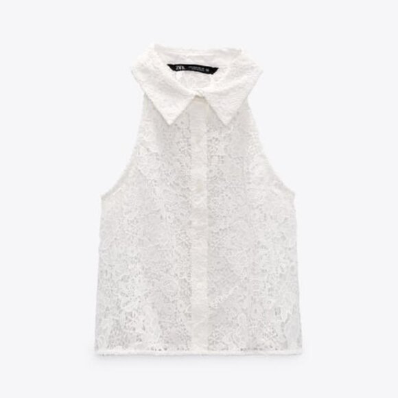 ZARA CROCHET LACE COLLAR BUTTON UP BLOUSE - Picture 3 of 6